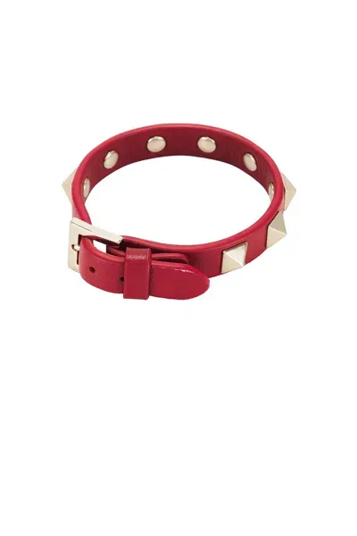 Valentino Garavani Rockstud Leather Bracelet In Rosso V