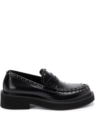 Valentino Garavani Rockstud Leather Loafers In Black