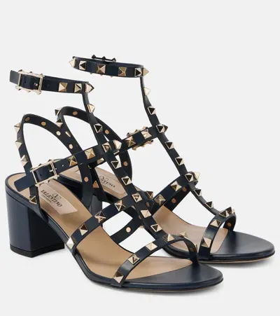 Valentino Garavani Rockstud Leather Sandals In Blue