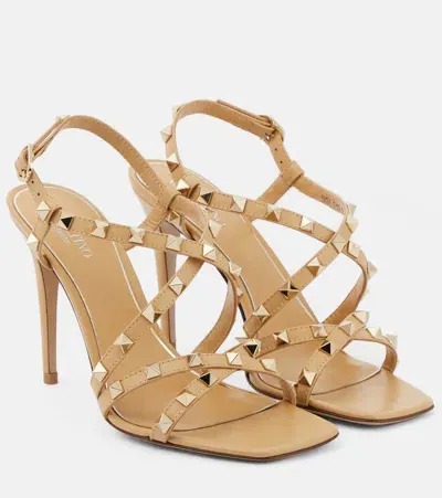 Valentino Garavani Rockstud Leather Sandals In Brown