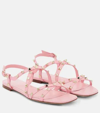 Valentino Garavani Rockstud Leather Sandals In Pink