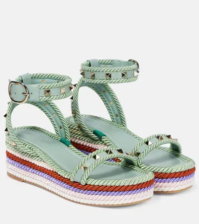 Valentino Garavani Rockstud Leather-trimmed Espadrille Sandals In Multicoloured