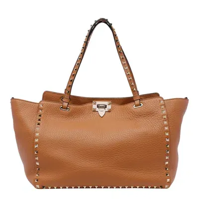 Valentino Garavani Medium Rockstud Tote Bag In Brown