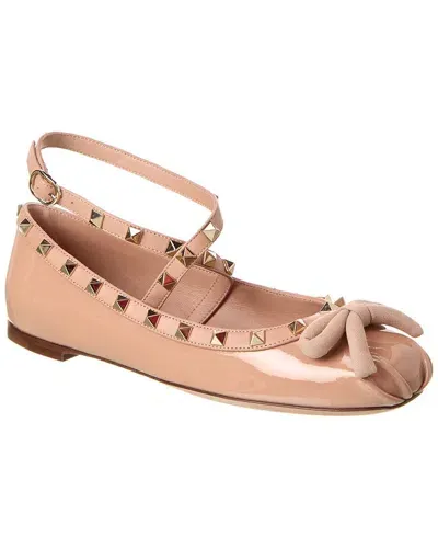 Valentino Garavani Rockstud Satin Ballerina Shoes In Pink