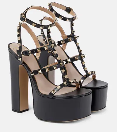 Valentino Garavani Black Rockstud 155 Heeled Sandals In 0no Nero