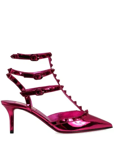 Valentino Garavani Leather Rockstud Sandals 65 In Pink