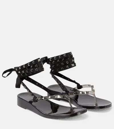 Valentino Garavani Rockstud Pvc Thong Sandals In Black