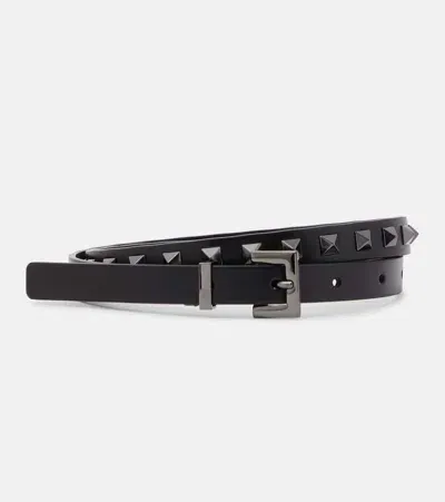 Valentino Garavani Rockstud Slim Leather Belt In Black