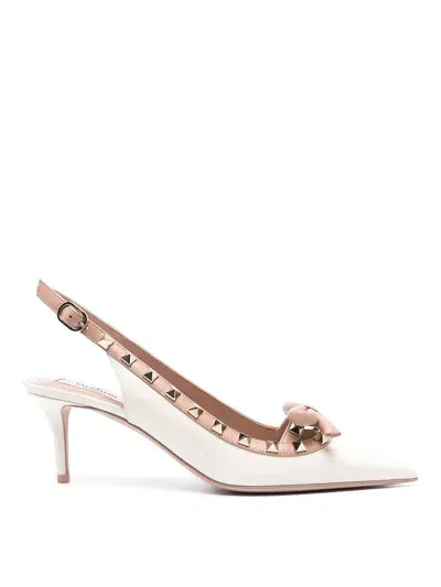 Valentino Garavani Rockstud Bicolor Bow Slingback Pumps In White