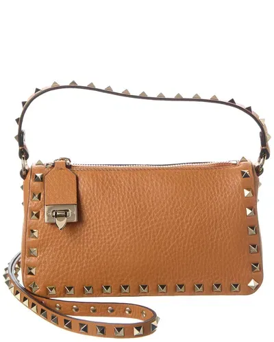 Valentino Garavani Valentino Rockstud Small Grainy Leather Crossbody In Beige