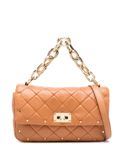 Valentino Garavani Rockstud Spike Shoulder Bag In Almond Beige