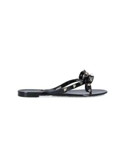 Valentino Garavani Studded Black Thong Sandals For Women