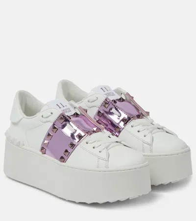 Valentino Garavani Rockstud Untitled Leather Platform Sneakers In White