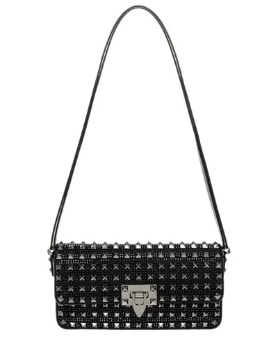 Valentino Garavani Rockstud23 E/w Embroidered Shoulder Bag In Black