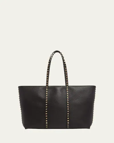 Valentino Garavani Rockstuds Leather Tote Bag In Black