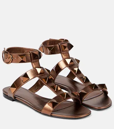 Valentino Garavani Roman Stud Metallic Leather Sandals