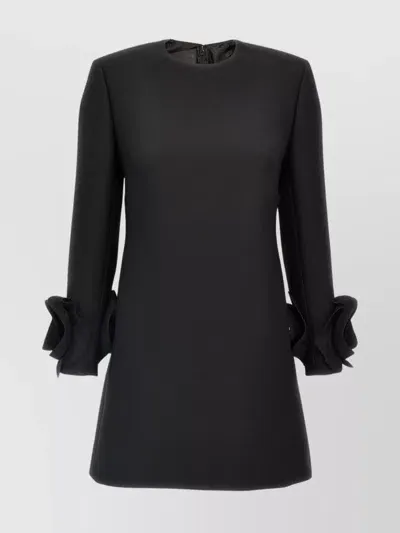 Valentino Rose Detail Fitted Dress In Black