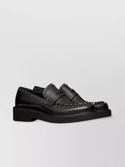 Valentino Garavani Round-toe Leather Loafers With Stud Embellishment In Black