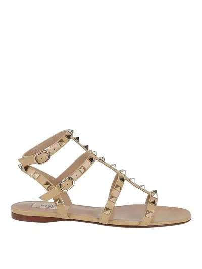 Valentino Garavani Leather Sandals In Beige