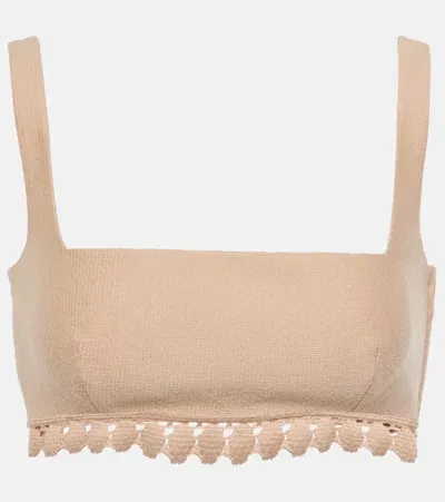 Valentino Scalloped Cotton-blend Bra Top In Beige