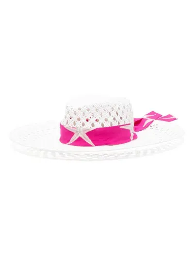 Valentino Scarf-detailed Wide-brim Sun Hat In White