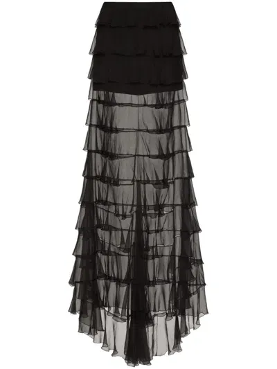 Valentino Semi-sheer Maxi Skirt In Black