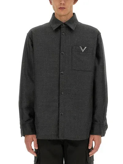 Valentino Tweed Jacket With V Detail In Black/anthracite