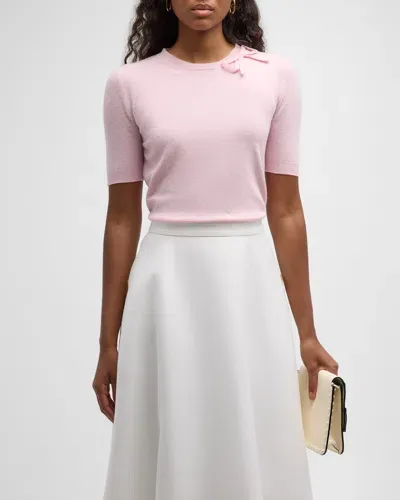 Valentino Short Sleeve Knit Sweater With Bow Detail In Lt Pink