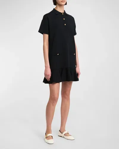 Valentino Short-sleeve Ruffle-hem Mini Polo Shirtdress In Blau