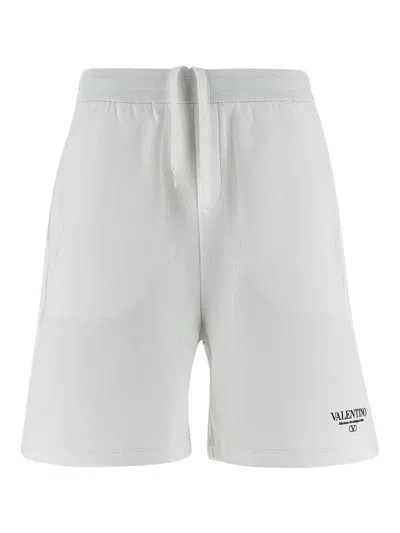 Valentino Logo Printed Straight Hem Shorts In White