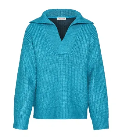 Valentino Silk-blend Spread-collar Sweater In Turquoise