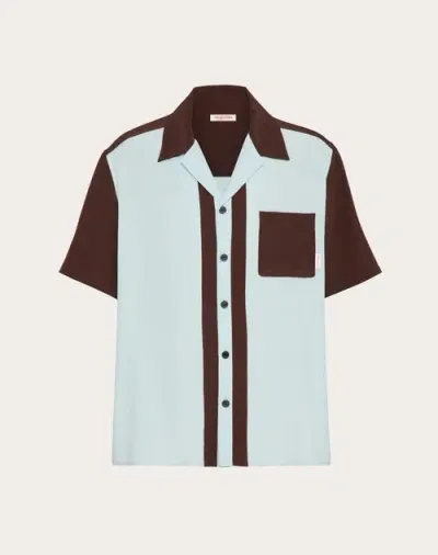 Valentino Silk Bowling Shirt In Ebony/azure