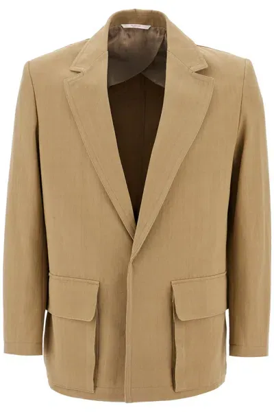 Valentino Single-breasted Canvas Jacket In Brown