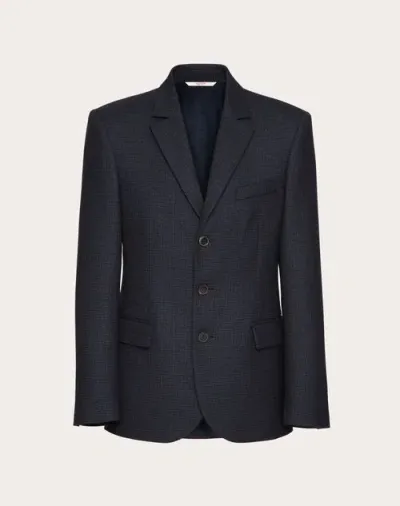 Valentino Single-breasted Wool Jacket In Navy/black