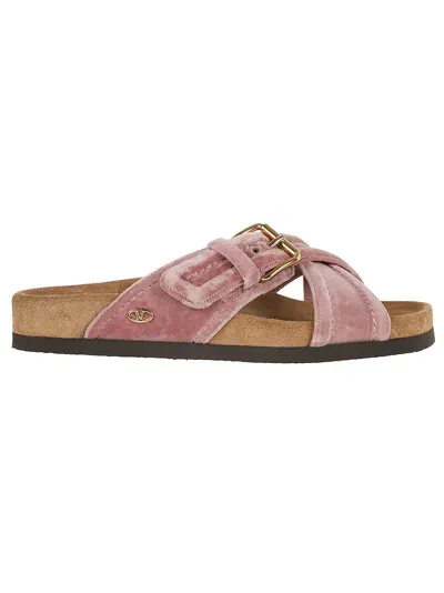 Valentino Garavani 30mm Velvet Slide Sandals In Pink,tan