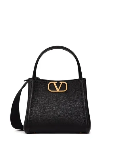 Valentino Garavani Small Alltime Leather Tote Bag In Black