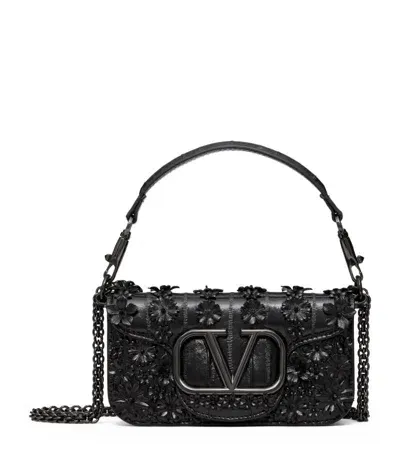 Valentino Garavani Locò Small Fringed Sequined Leather Shoulder Bag In Black