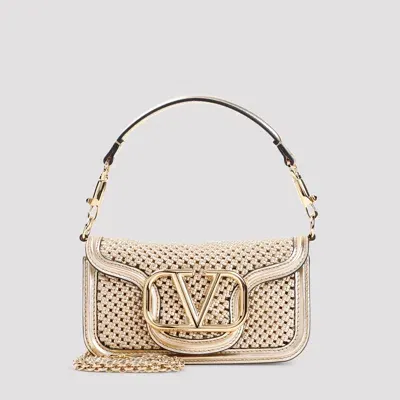 Valentino Garavani Small Locò Shoulder Bag In Gold Lamb Leather In Metallic