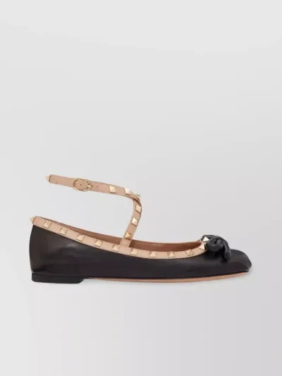 Valentino Garavani Black Nappa Rockstud Ballerina In Multicolor