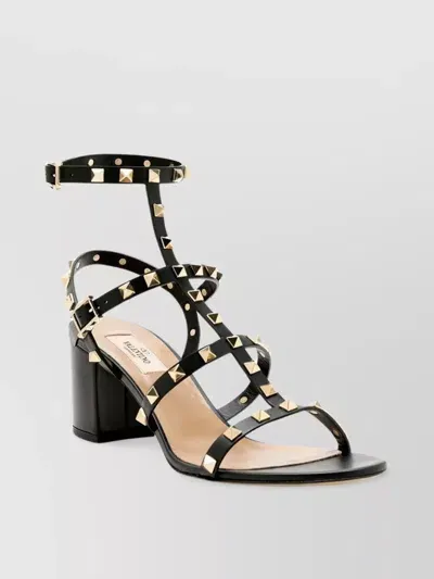 Valentino Garavani Studded Leather Block Heel Sandals In Black