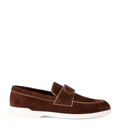 Valentino Garavani Suede Leisure Flow Loafers In Brown