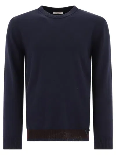 Valentino Sweater With Rubberised V Detail In Blue