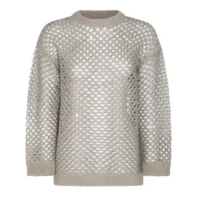 Valentino Open-knit Linen Jumper In Grey