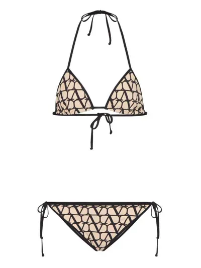 Valentino Toile Iconographe Side-tie Bikini Set In Neutrals