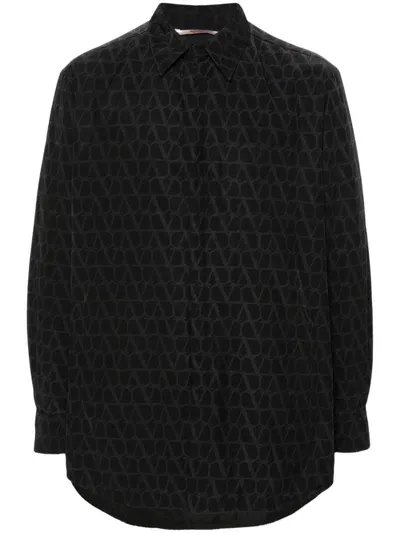 Valentino Men's Nylon Shirt Jacket With Toile Iconographe Print In Black