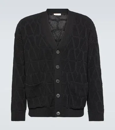 Valentino Toile Iconographe Virgin Wool Cardigan In Black