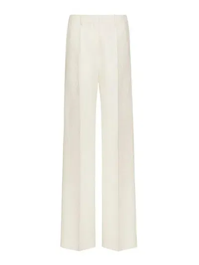 Valentino Cotton-blend Twill Wide-leg Pants In Cream