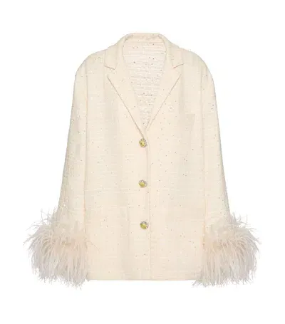 Valentino Tweed Feather-trim Jacket In Neutrals