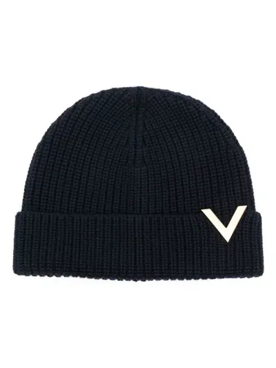 Valentino Garavani V-logo Beanie In Blue