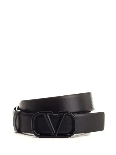 Valentino Garavani 30mm Vlogo Signature Leather Belt In Black